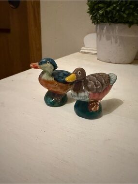Vintage Ceramic Duck Figurines Pair Hand Painted Rustic Cottagecore Decor